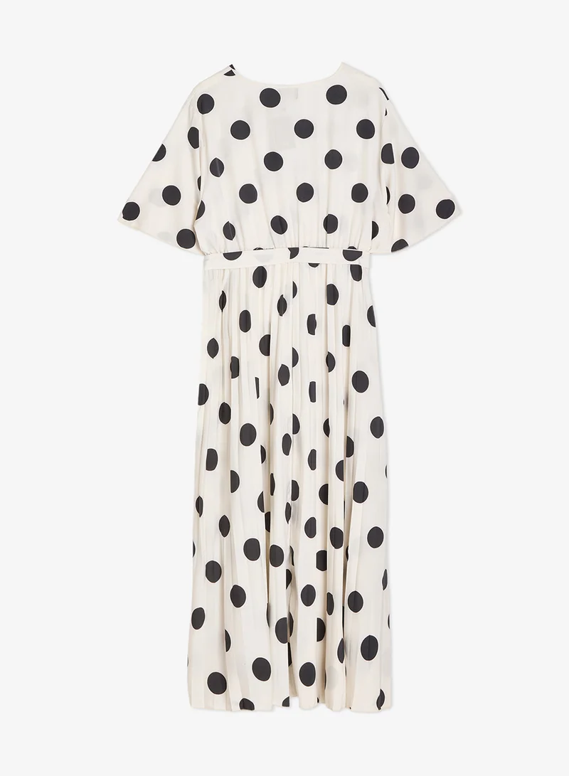 جينجر بلس فستان - مطوي بياقة ملفوفة بنقاط البولكا